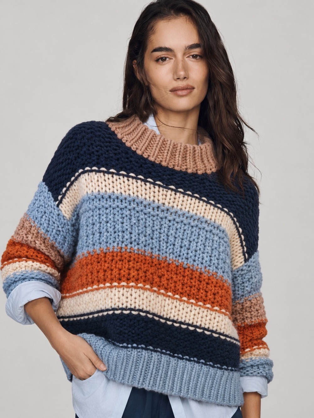 Debut Chunky Colorblock Oversized Sweater Cozy Knit Pullover M/L